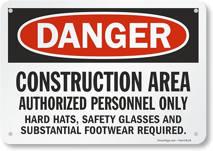SmartSign "Danger - Construction Area, Authorized Personnel Only" Sign | 7" x 10" Aluminum
