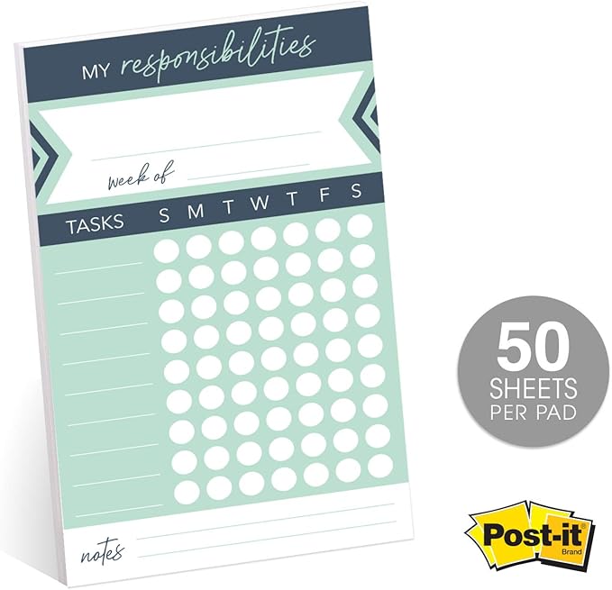 Modern Weekly Chore Chart / 6" x 10" Sticky Note Fill-in Task List/Homeschool Task Assignment List