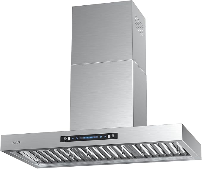 IKTCH 36 Inch Wall Mount Range Hood with 900 CFM, 4-Speed Fan, Ducted Range Hood, Gesture Sensing & Touch Control, Durable Stainless Steel IKP01-36