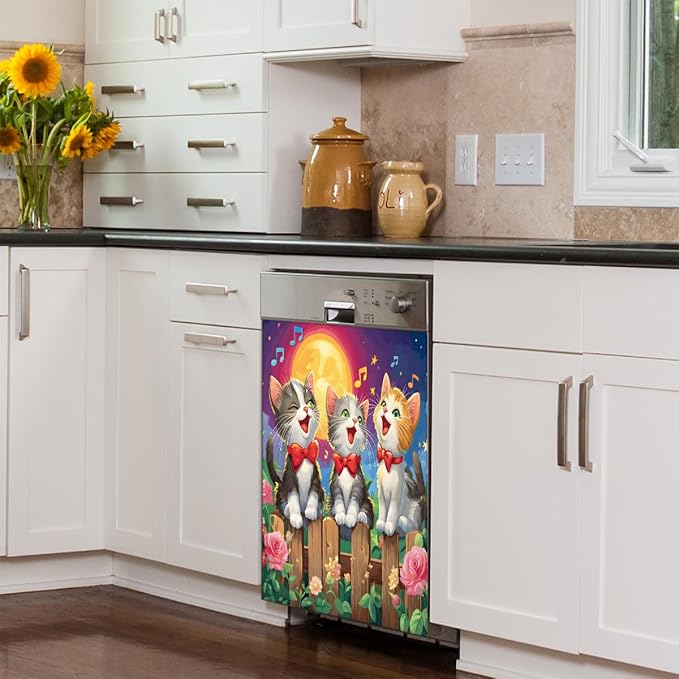 Cute Cat Moon Animal Dishwasher Magnet Cover for The Front Dishwasher Door Cover Panel Decals Magnetic Refrigerator Cover for Kitchen Farmhouse Home Decor 23 X 26 in