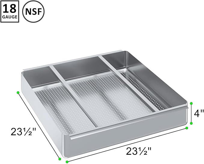 Pre-Rinse Basket with Stainless Steel Slides | Premium Quality Stainless Steel Scrap Basket for Commercial Sinks (23-1/2” x 23-1/2” x 4”)