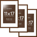 Homeforia 11x17 Brown Picture Frame, High End Dark Oak 11x17 Poster Wood Frame with Mat 8x12 Print, 11 x 17 Wooden Walnut Frame Matted to 8 x 12 Photo, 17x11 Frames, Tempered Glass, Wall Kit, Set of 3
