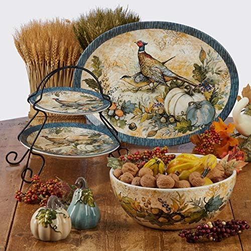 Harvest Gatherings 11" Ceramic Dinner Plates, Set of 4 – Autumn Wildlife Pheasant Theme – Rustic Farmhouse Tableware for Thanksgiving, Fall Dinners, Holiday Meals, and Nature-Inspired Entertaining