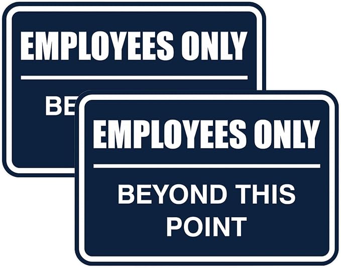 All Quality Classic Framed Employees Only Beyond This Point Wall or Door Sign | Easy to Install Business Signage - Large (Navy Blue) 2 Pack