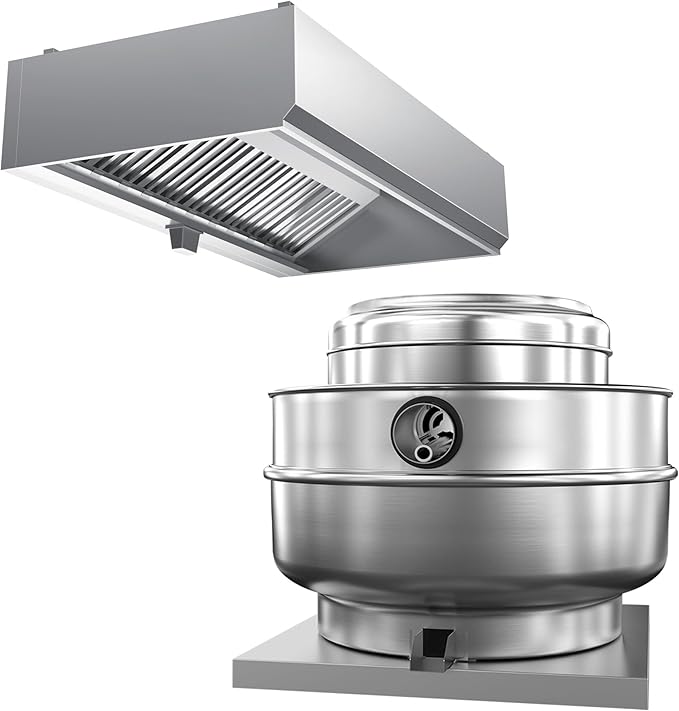 Low Profile Exhaust Hood System Includes a 6FT Stainless Steel Commercial Exhaust Hood and an 1HP Restaurant Canopy Hood Grease Rated Exhaust Fan