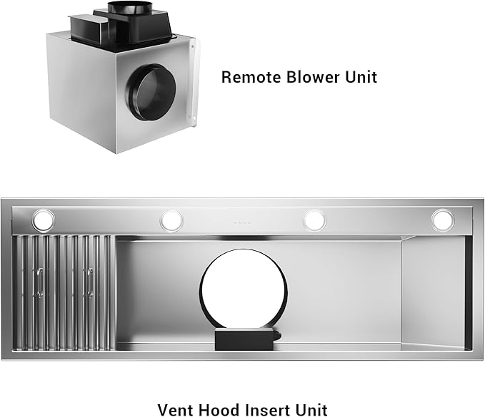 60-inch Range Hood Insert with Inline Remote Blower, CT Copper Tailor 1260CFM Kitchen Vent Hood, 4-Speed Exhaust Fan, 4 LED Lights, 8" Round Ducted,Baffle Filters, in Stainless Steel