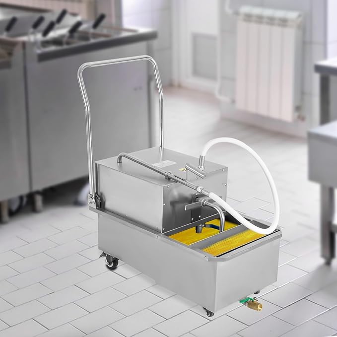 Mobile Fryer Filter Machine, 550W 14.53 Gallon Oil Filter Cart with 8.45Gal/min Oil Filtration Speed Oil Filtration System for Restaurant Burger Stores