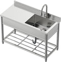 Commercial Sink with Drainboard Stainless Steel Utility Sink with Pull-out Faucet Free Standing Single Bowl Kitchen Sink with Workbench for Restaurant Garage Outoor, 21.7"D x 47.2"W x 37"H, Right Bowl