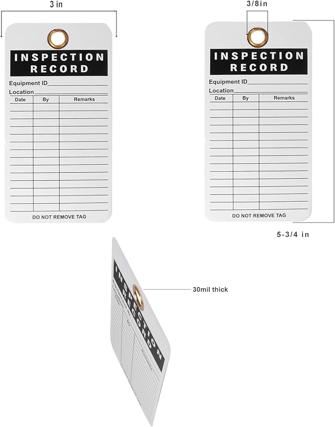 Lionshop Inspection Record Tag, Durable 30 mil UV/Paper Material w/Zip Ties for Scaffolds, Ladders, Fire Extinguisher, Machinery, Hazards, Inventory, Out of Service, 5.75"x 3", Pack of 50