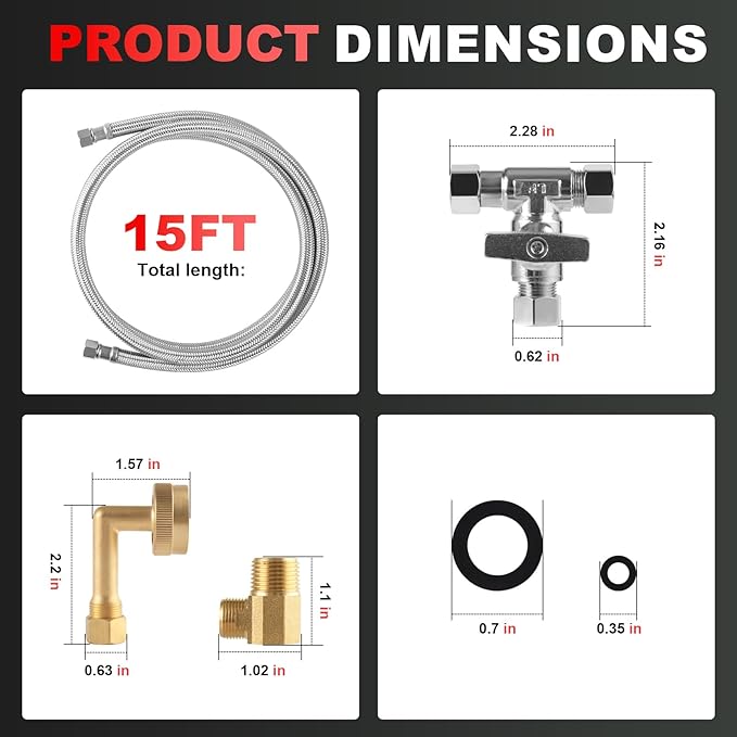 Dishwasher Installation Kit, 15ft,Dishwasher Water Supply Line, Stainless Steel Braided Burst Proof Hose ⅜"by⅜" Kit With Tee Stop Valve