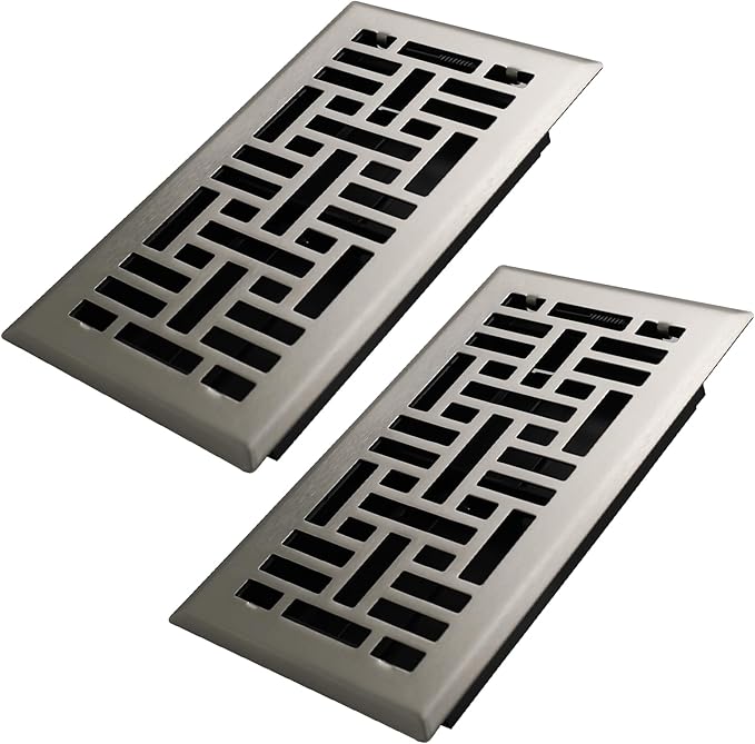 4x8 Inches 2 Pack Heavy Duty Walkable Floor Register Easy Adjust Air Supply Lever Floor Vents - Seattle Design - Vent Cover for Home Floor - Satin Nickel