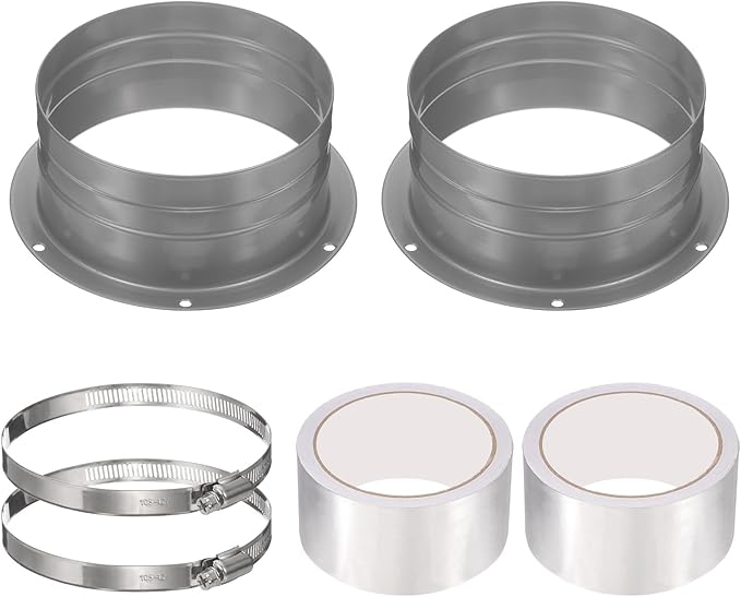 PATIKIL 5 Inch Duct Connector Flange, 2 Pack Galvanized Iron Straight Pipe Flange Dryer Vent Connector with Clamp for Air Heating Cooling Ventilation HVAC System, Silver