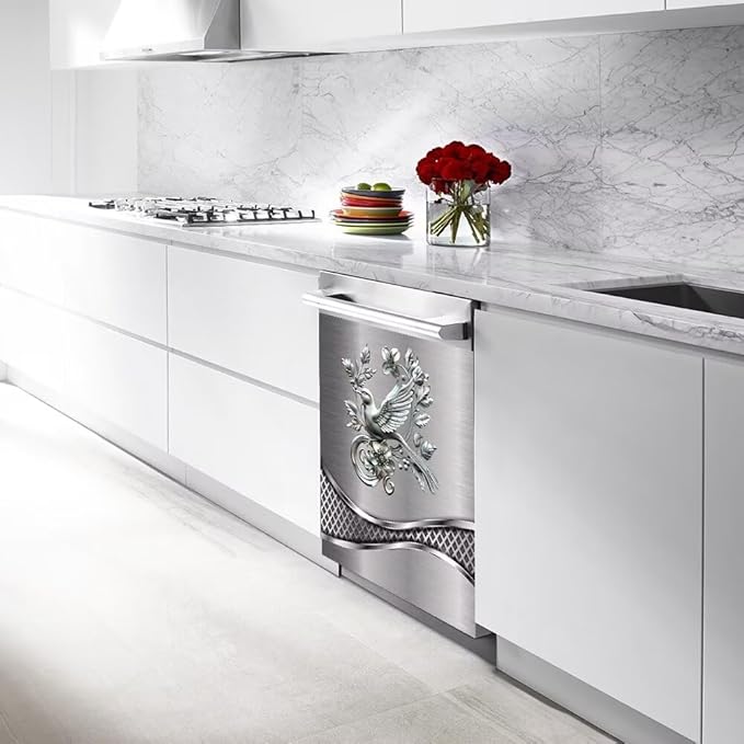 Stainless Steel Design Bird Painting Dishwasher Cover Magnetic Sticker Refrigerator Door Panel Cover Fridge Appliance Magnet Decal Sheet 23x17 inch