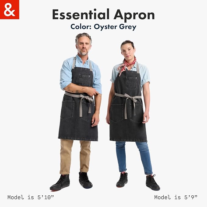 hedley & bennett Essential Apron - Heavy-Duty Denim Kitchen Apron with Pockets & Towel Loop - Professional Chef Workwear for Cooking & Grilling - Oyster Gray