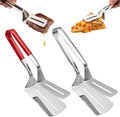 2Pcs Double-Sided Stainless Steel Grill Clamp Spatula, All-Purpose Shovel Clip, Upgrades Anti-Scald Extended Handle Spatula Tongs, for Grilling Meat, Fish and Pancakes with Non-Slip Grip