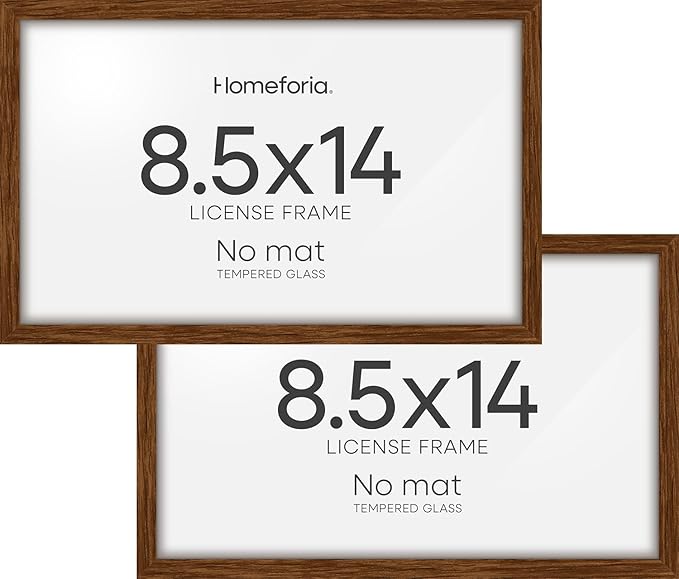 Homeforia 8.5x14 Marriage License Frame Brown, High End Dark Oak 8.5 x 14 Certificate Frames, 8.5by14 Walnut Wood Frame for Wall & Tabletop, 8.5 by 14 Wooden Frames, Tempered Glass, Wall Kit, Set of 2
