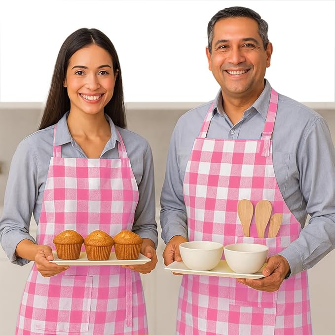 Native Fab Kitchen Apron 2 Pack - 100% Cotton Adjustable, Durable Apron with Pockets, Perfect for Cooking, Baking, Grilling