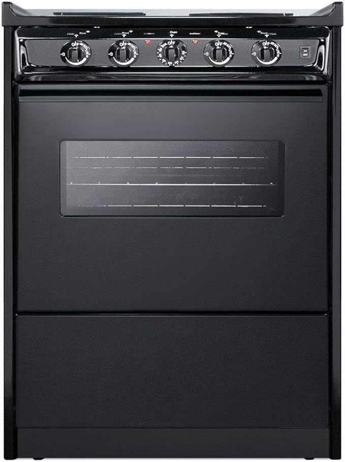 Summit Appliance TEM610CRW 24" Wide Slide-in Electric Range in Black with Oven Window, Light, Lower Storage Compartment, Broiler Pan, Chrome Drip Pans, Recessed Oven Door, Push-to-turn Burner Knobs