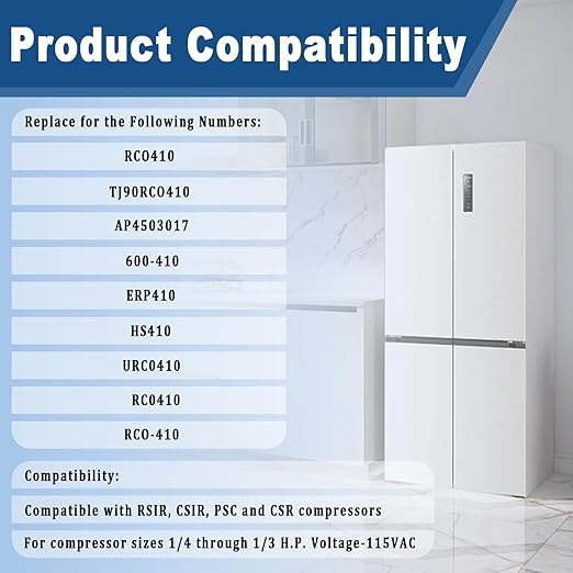 RCO410 3 in 1 Compressor Hard Start Capacitor Kit for Refrigerators & Freezers 1/4-1/3 H.P. 115VAC (1)