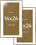 Homeforia 14x24 Picture Frame Bronze, High End Metal 14x24 Brass Poster Frames with Mat 11x22 Photo, 14 x 24 Frame Matted to 11 by 22 inch Print, 24by14 Thin Frames, Tempered Glass, Wall Kit, Set of 2
