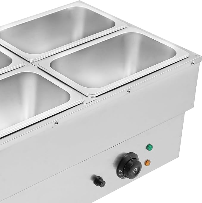 DYNAMI 110V 1500W Commercial Buffet Food Warmer,Large Capacity 4 Pan(4 * 4.8QT) Stainless Steel Electric Countertop Steam Table with Intelligent Thermostat Design,for Parties Buffet Catering
