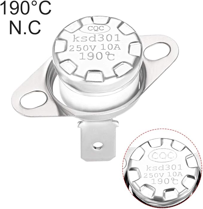 uxcell KSD301 Thermostat 190°C/374°F 10A Normally Closed N.C Adjust Snap Disc Temperature Switch for Microwaves,Oven,Coffee Maker 5pcs,Ceramic Material