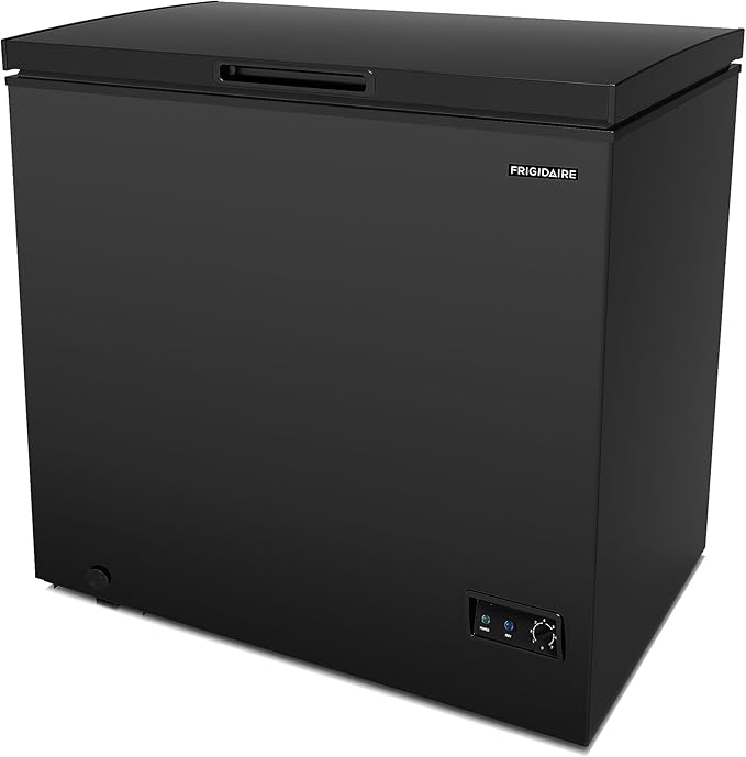 FRIGIDAIRE EFRF7003-BLACK Chest Deep Freezer, 7 Cu. Ft, Black Adjustable Thermostat-Removable Vinyl Coated Wire Basket-Easy Defrost Drain