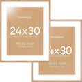 Homeforia 24x30 Picture Frame Wood, High End Natural Oak 24 x 30 Frame with Mat 18 by 24, 24x30 Light Wooden Poster Frames Matted to 18x24 Photo, 30by24 Large Frame, Tempered Glass, Wall Kit, Set of 2