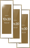 Homeforia 10x30 Picture Frame Bronze, High End Metal 10by30 Brass Poster Frames with Mat 8x24 Photo, 10 x 30 Panoramic Frames Matted to 8 by 24 Print, 30by10 Frames, Tempered Glass, Wall Kit, Set of 3