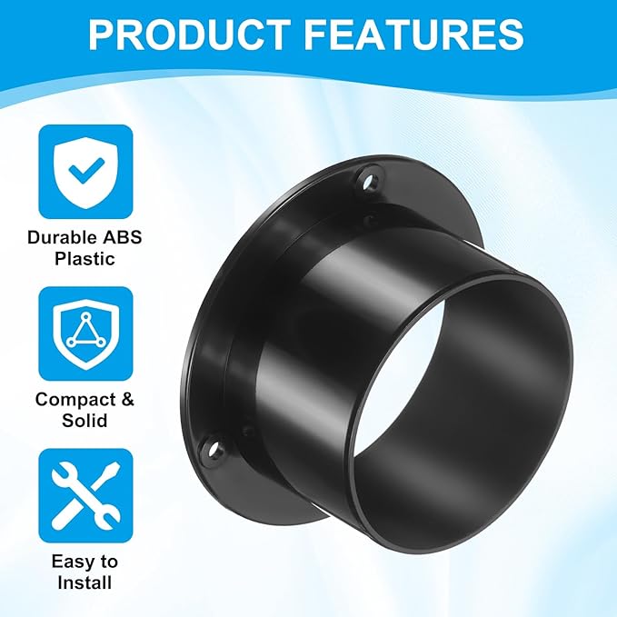 PATIKIL 3 Inch Duct Connector Flange, 2 Pack ABS Plastic Straight Pipe Flange Dryer Vent Connector with Clamp for Air Heating Cooling Ventilation HVAC System, Black