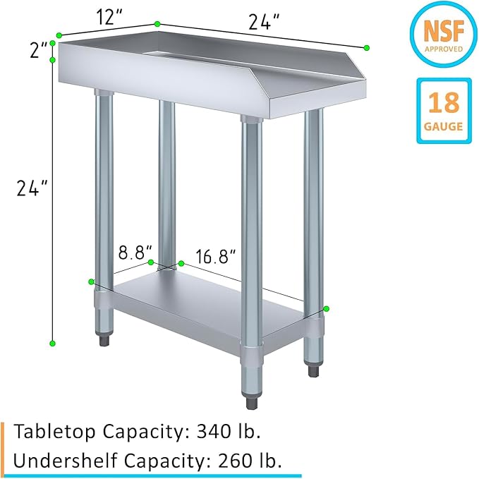 Stainless Steel Equipment Stand with Undershelf + Casters, Heavy Duty, Commercial Grade, NSF Certified (24" Width x 18" Length)