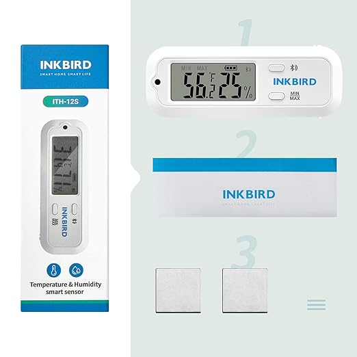 Inkbird Mini Digital Thermometer and Hygrometer, Temperature Humidity Bluetooth Smart Sensor, for Guitar Humidor Mason Jar Incubators