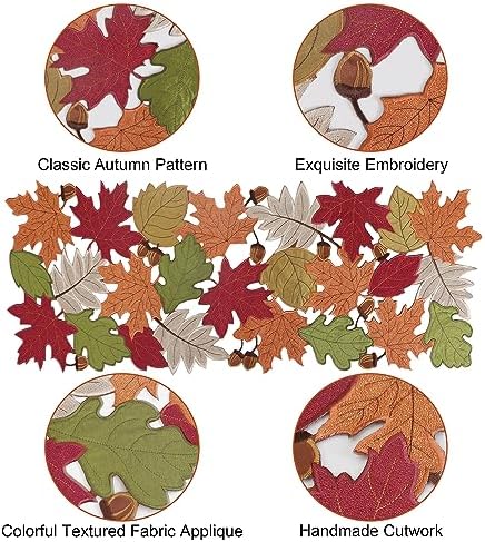 OWENIE Fall Table Runner, Short Thanksgiving Table Runner for Coffee Table Autumn Season Home Decorations, Embroidered Cutwork Farmhouse Harvest Maple Leves Runner, 13 Inch x 36 Inch