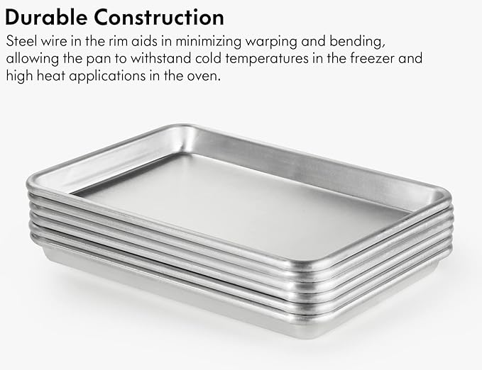 CURTA 6 Pack Aluminum Sheet Pan, NSF Listed 1/4 Quarter Size 13 x 10 inch Commercial Bakery Cake Bun Pan, Baking Tray