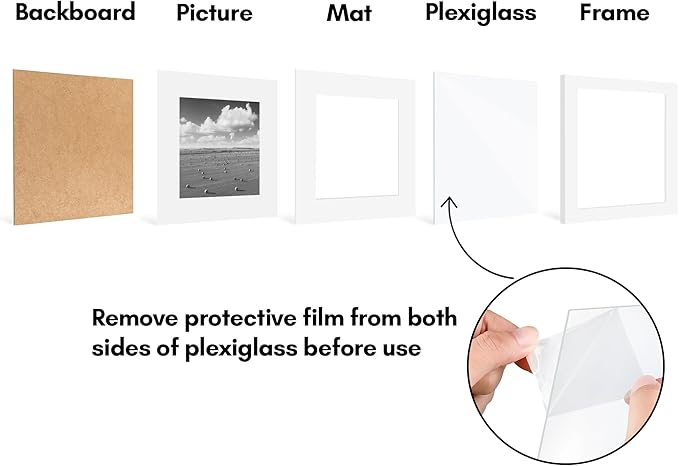 Americanflat 9x9 Picture Frame with Polished Plexiglass - Set of 5 - Use as 6x6 Frame with Mat or Display 9x9 Photo Without Mat - Galleria Collection - Square Frames for Tabletop and Wall - White