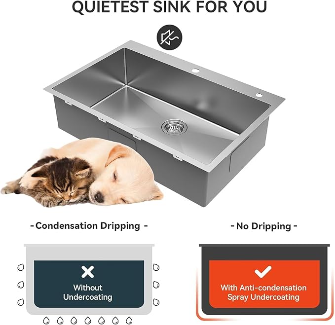 33 inch Topmount Handmade 18 Gauge Single Bowl Stainless Steel Kitchen Sink with Accessories