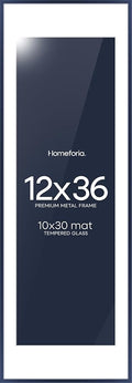 Homeforia 12x36 Navy Blue Picture Frame, High End Metal 12by36 Poster Frames with Mat 10x30 Photo, 12 x 36 Navy Blue Frames Matted to 10 x 30, 36x12 Panoramic Frame, Tempered Glass, Wall Kit, Set of 1