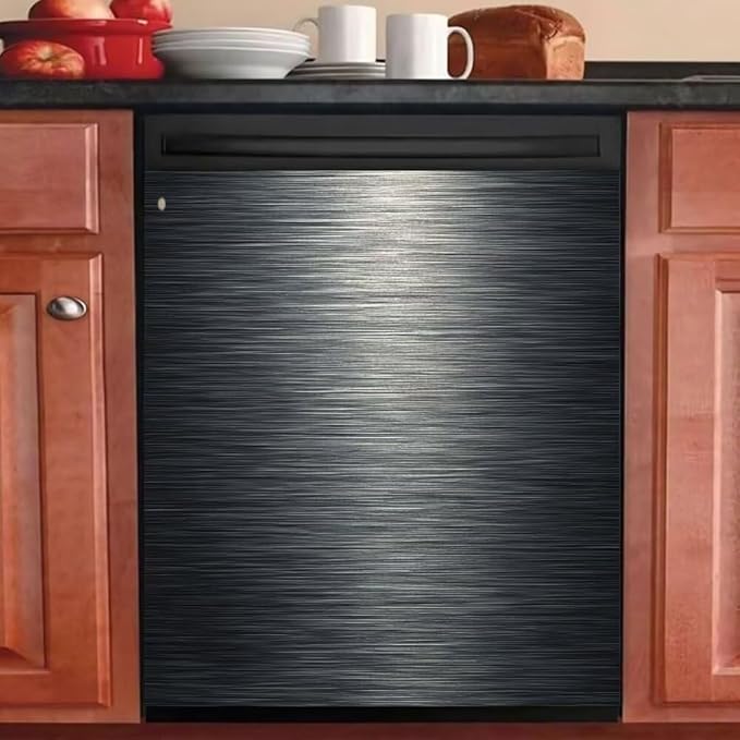 Stainless Steel Dishwasher Magnet Cover, Black Dishwasher Covers for Front, Magnetic Dishwasher Door Panel Decal - Kitchen Decorative Fridge Appliances Sticker, 23"x 17"