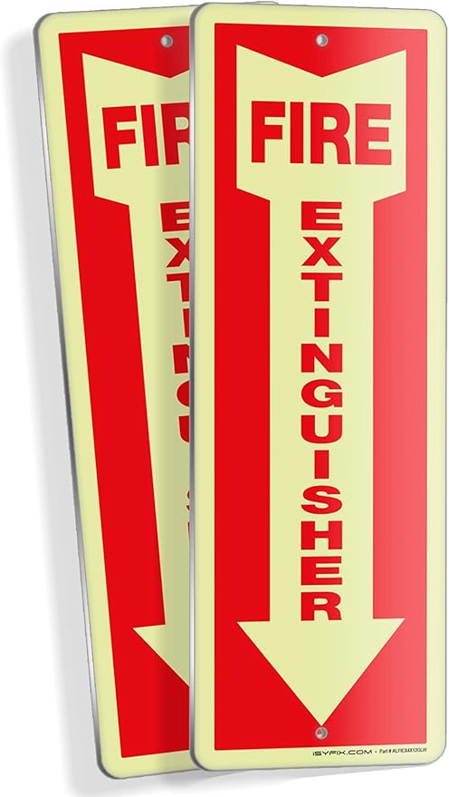 iSYFIX Fire Extinguisher Sign – 2 Pack 4x12 Inch – 100% Rust Free .040 Aluminum Signs, Glow in the Dark Laminated for Ultimate UV, Weather, Scratch, Water and Fade Resistance, Indoor and Outdoor