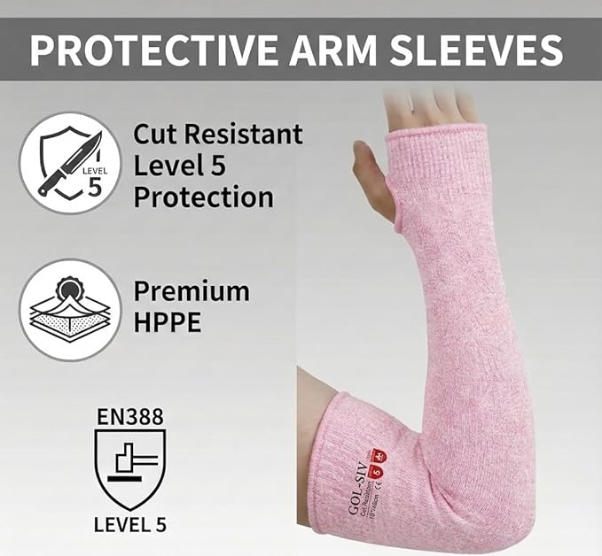 Arm Protectors For Thin Skin And Bruising, Cut Resistant Sleeves For Men Women, A5 Level Farmer Sleeve For Gardening (Grey & Pink, 17.7 In - 2pairs)