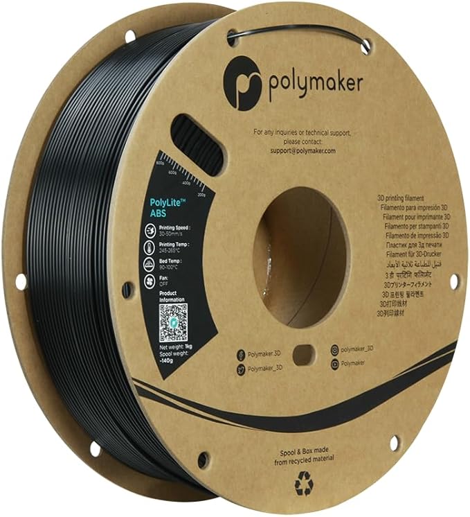 Polymaker ABS Filament 1.75mm Black*2, 2kg 3D Printing Filament, PolyLite ABS 3D Printer Filament, Heat Resistant, Strong & Durable, Dimensional Accuracy +/- 0.03mm