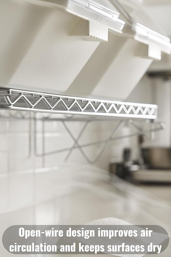 18" x 24" Chrome Wall-Mounted Wire Shelf Kit with Clip-in Ingredient Storage Bins, Heavy-Duty Steel Rack, Supports up to 600 lb, Flip-Top Lids, Open-Wire Design for Kitchen/Prep/Storage