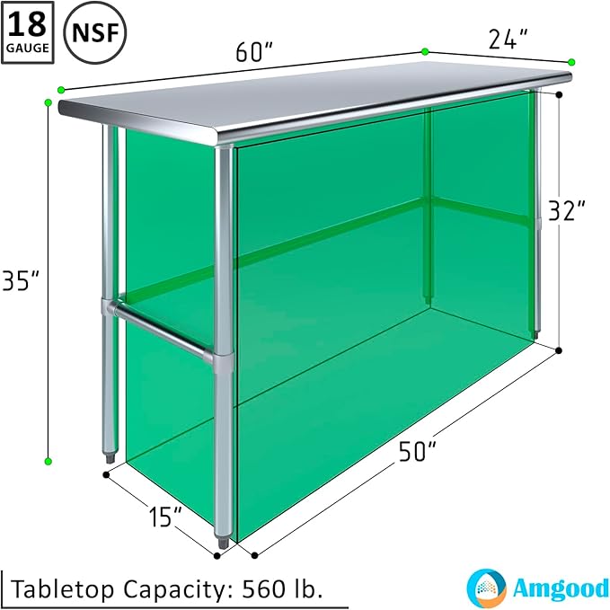 AmGood 24" X 60" Stainless Steel Work Table Open Base | NSF Kitchen Island Food Prep | Laundry Garage Utility Bench