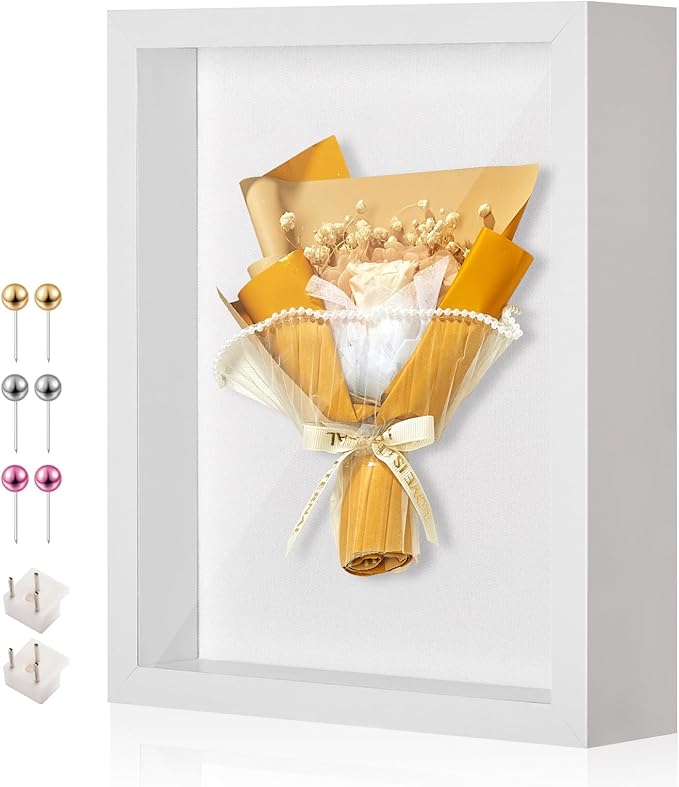 8x10 Shadow Box Display Case Picture Frame with Soft Linen Back,Large Deep White Shadow Box 8x10 for Flowers Medal Display Case Jersey pet Graduation Memorabilia Baby Ltems Crafts Photos