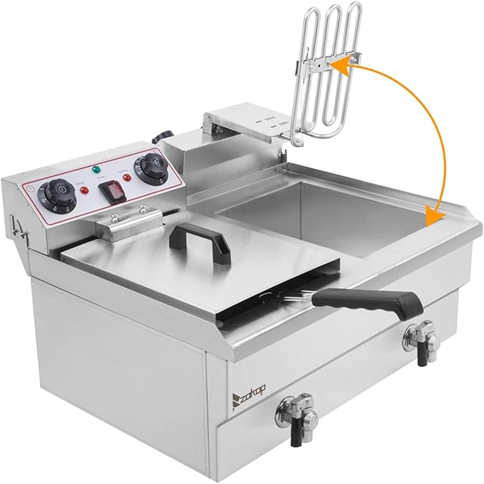 25QT/23.6L Commercial Deep Fryer with Basket and Lid, 3400W Electric Fryer with Adjustable Temperature & Timer, Stainless Steel Countertop Oil Fryers for French Fries, Onion Rings, Donuts