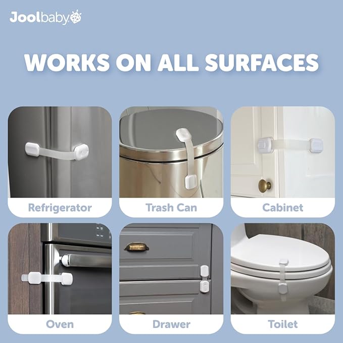 Child Safety Strap Locks (8 Pack) Baby Proof Cabinets, Drawers, Fridge, Toilet & Trash Cans – 3M Adhesive Childproof Locks – Jool Baby