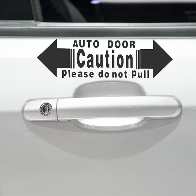 Automatic Car Door Warning Stickers 4Pcs Set, Waterproof Vinyl Decals for Van SUV, Removable Electrical Door Switch Safety Labels for Vehicle Exterior