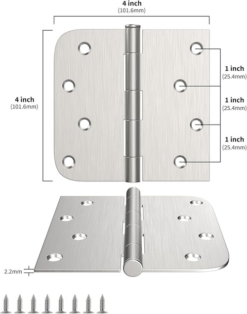 12 Pack goldenwarm Door Hinges Satin Nickel 4inch Interior Door Hinges with Square & Round Corners, Brushed Nickel Flat Butt Hinges Door Hardware