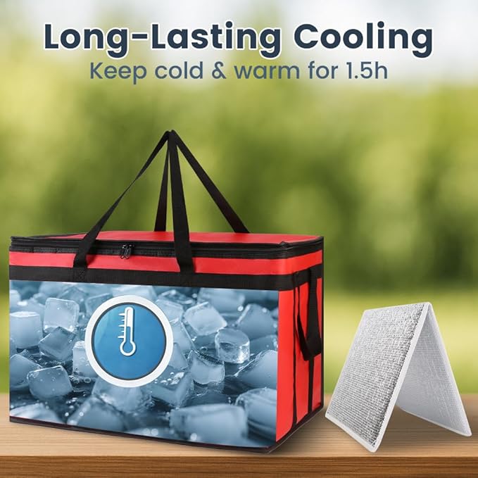 Cooler Insulated Food Delivery Bag & Drink Carrier with Hard Bottom, XXX-Large Grocery Catering Travel Thermal Frozen Carrier, Pizza Bags for Doordash/Uber Eats, Cold Warmer Accessories for Door Dash