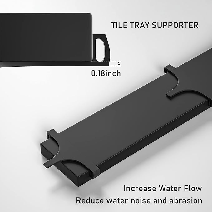 Linear Shower Drain 48", Matte Black Floor Drain with Tiled Insert Grate & Hair Strainer, 304 Stainless Steel Bathroom 2-in-1 Tiled in Drain, CUPC Certified (Matte Black, 48'')